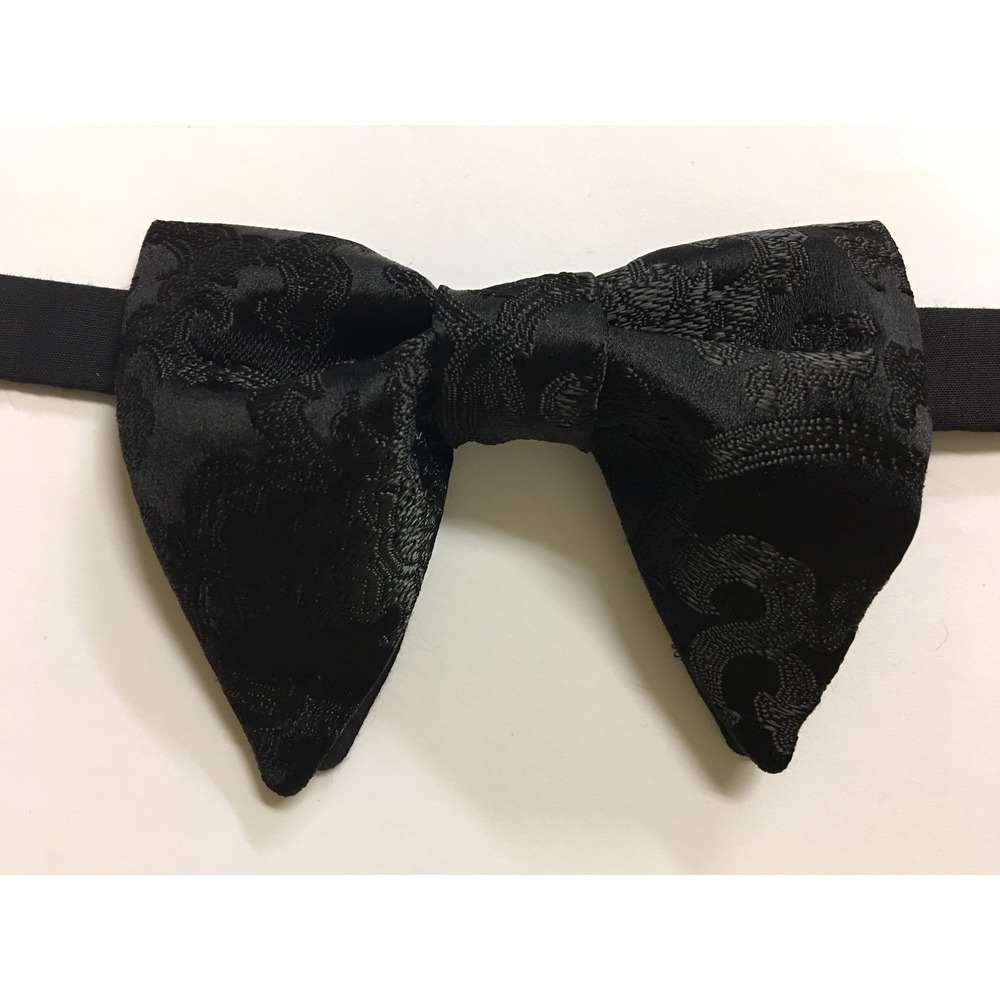 Handmade Black Brocade Bow tie Vintage style 70`s Bowtie Pre-tied Adjustable